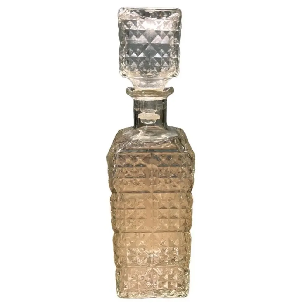Vintage MCM Clear Square Glass Decanter Barware Cocktail Whiskey Bottle USA Made